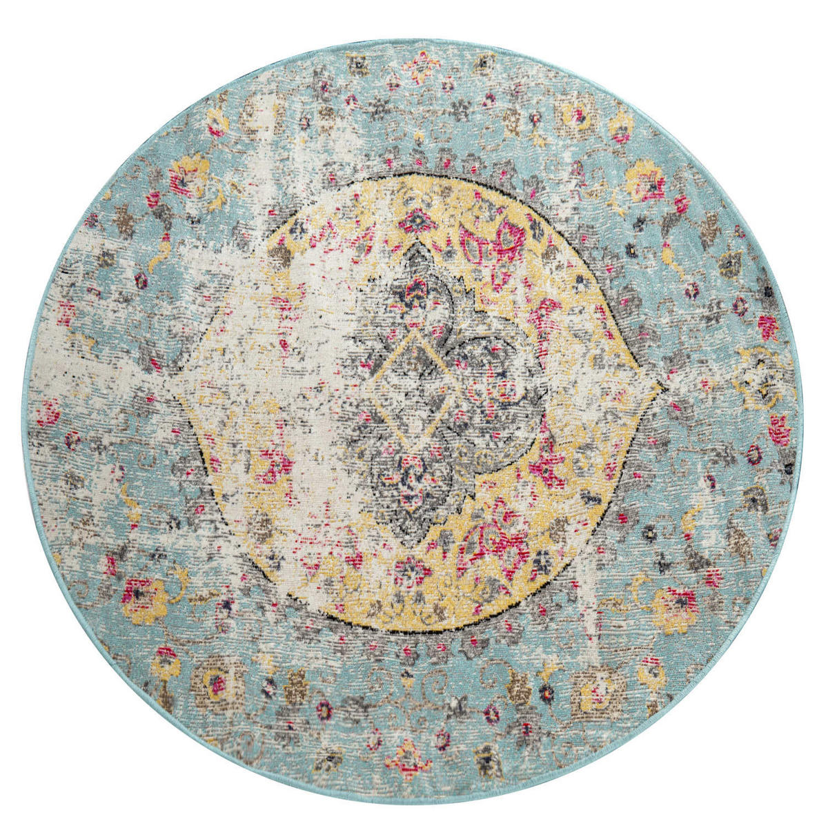 TEPPICH Outdoor Orient-Vintage Balkon, Terrasse schmutzabweisend Mehrfarbig Rund 160D - Multicolor, Textil (160/160cm) - KADIMA DESIGN