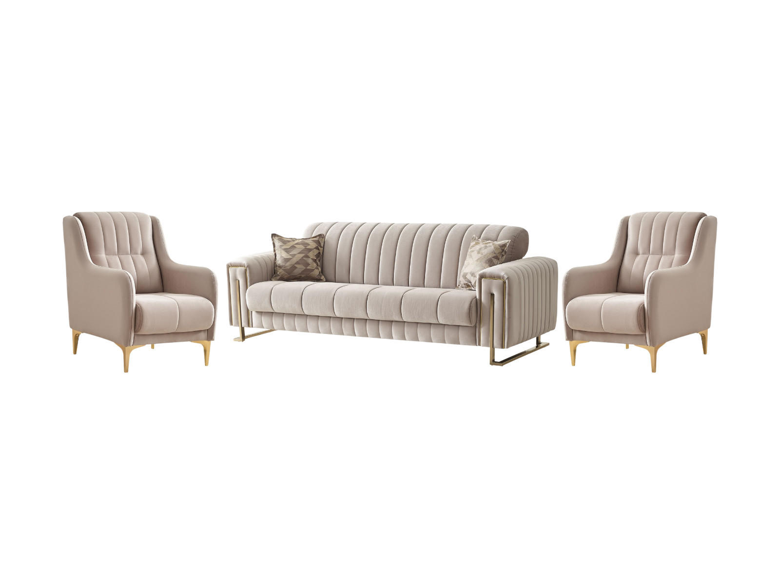 SITZGARNITUR Kochi, Beige Stellvariante 2+1+1 - Beige, Holzwerkstoff/Metall (178/85/95cm)