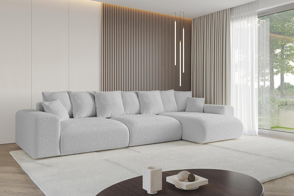 ECKSOFA Ottomane rechts ESKAR-L 364x176x84 Hellgrau Bouclé - Hellgrau/Schwarz, Holzwerkstoff/Kunststoff (176/364cm) - ALTDECOR