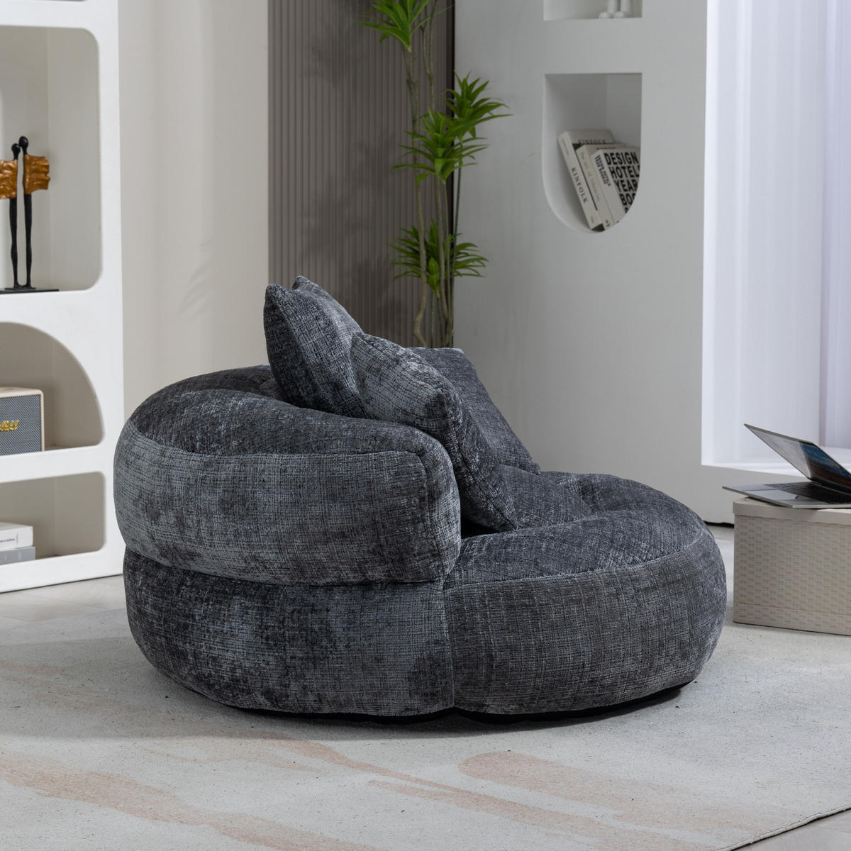 SESSEL Sitzsack Chenille grau 108/108/52 cm für Erwachsene mit Armlehnen - Grau, Textil (108/52/108cm) - OKWISH