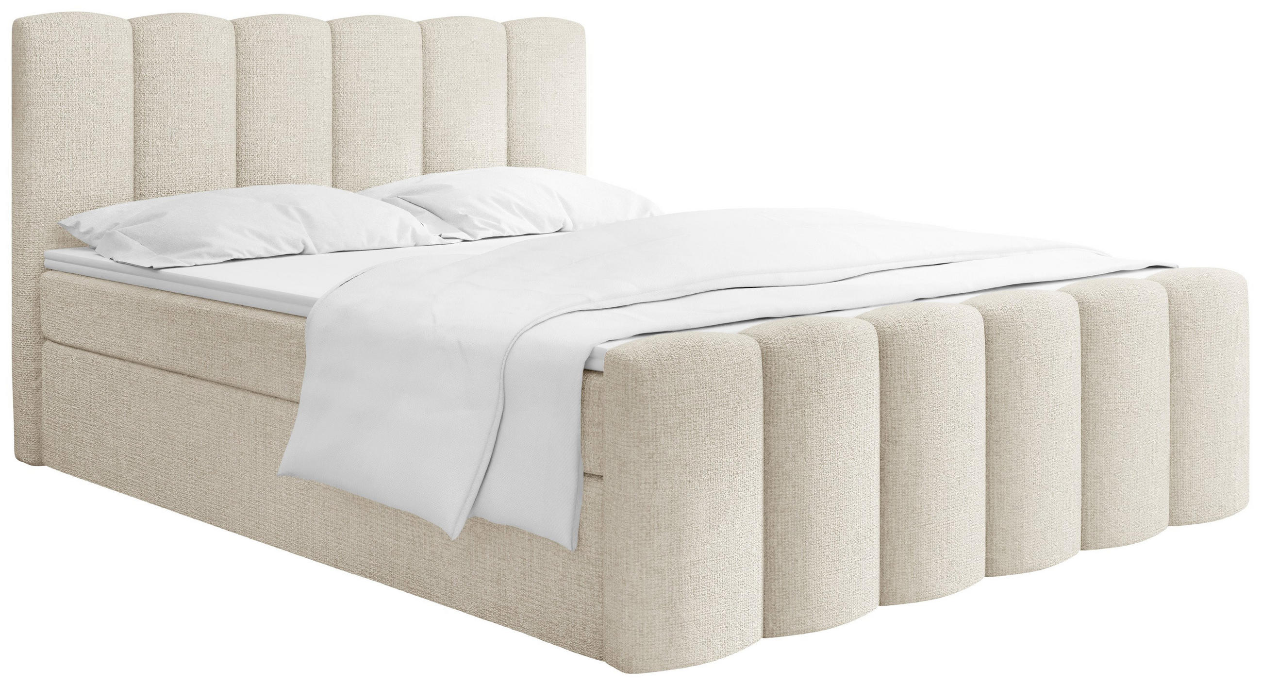 BOXBETT Serenity mit Bettkasten, Creme Chenille 160x200 cm – inkl. H4 Taschenfederkern Matratze & Foam Topper - Creme/Schwarz, Holz/Holzwerkstoff (160/200cm) - WFL GROUP