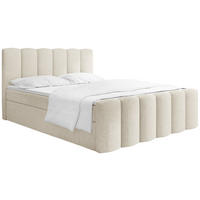 BOXBETT Serenity mit Bettkasten, Creme Chenille 160x200 cm – inkl. H4 Taschenfederkern Matratze & Foam Topper - Creme/Schwarz, Holz/Holzwerkstoff (160/200cm) - WFL GROUP