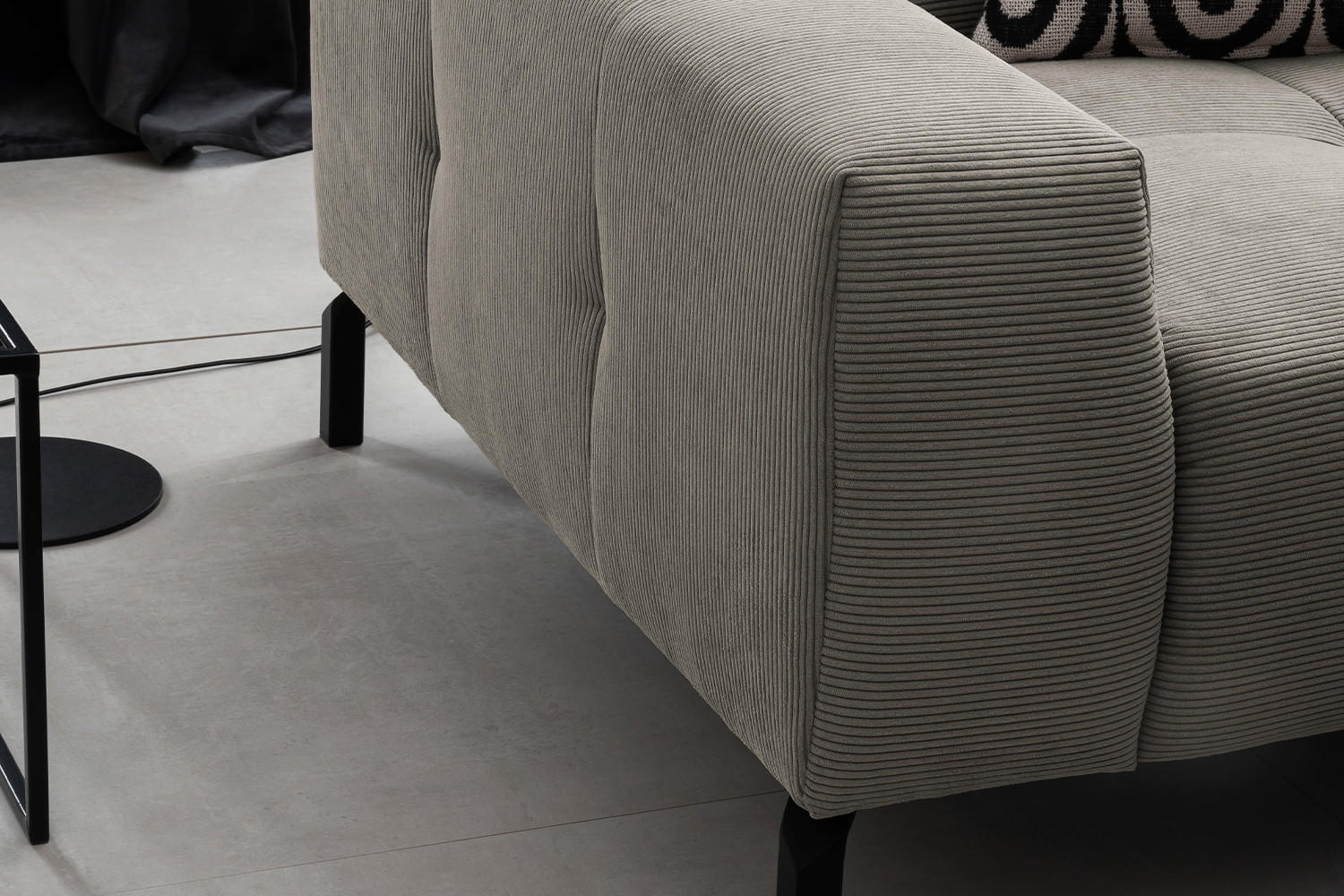 ECKSOFA MIT MOTORISCHEM SITZVORZUG OHIO Grau Cord - Schwarz/Grau, Textil/Metall (311/219cm) - KAWOLA