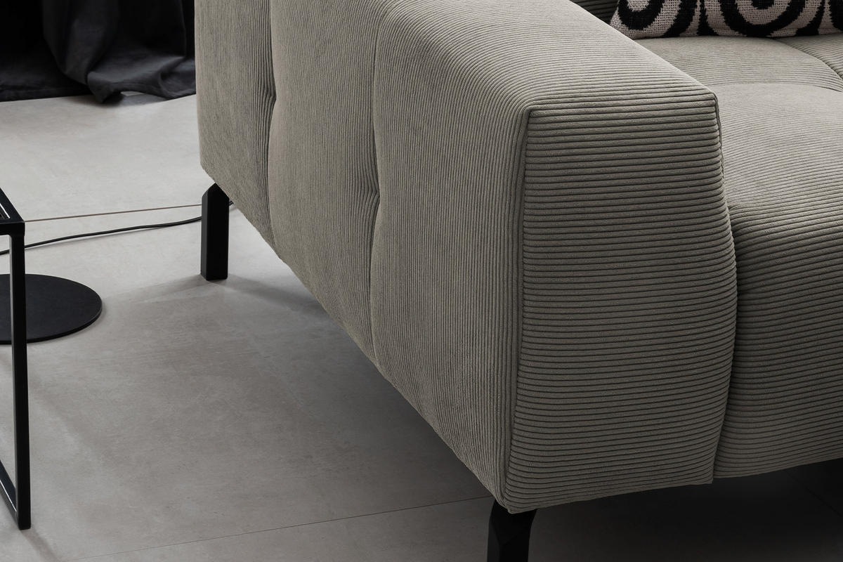 ECKSOFA OHIO Grau Cord - Schwarz/Grau, Textil/Metall (311/219cm) - KAWOLA