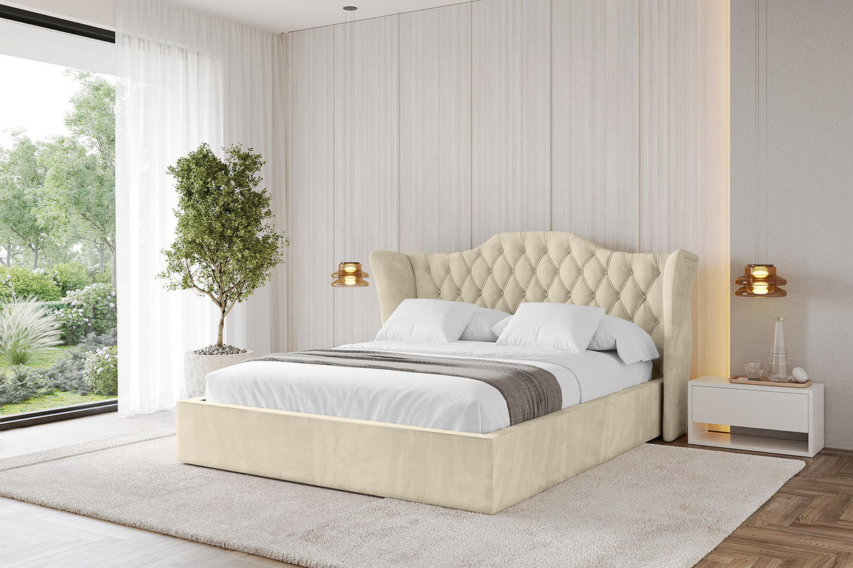 POLSTERBETT mit Bettkasten und Lattenrost, Bett mit Matratze H3/H4 - ZORAN 180x200 Beige - Ecru, Holzwerkstoff/Textil (180/200cm) - ALTDECOR