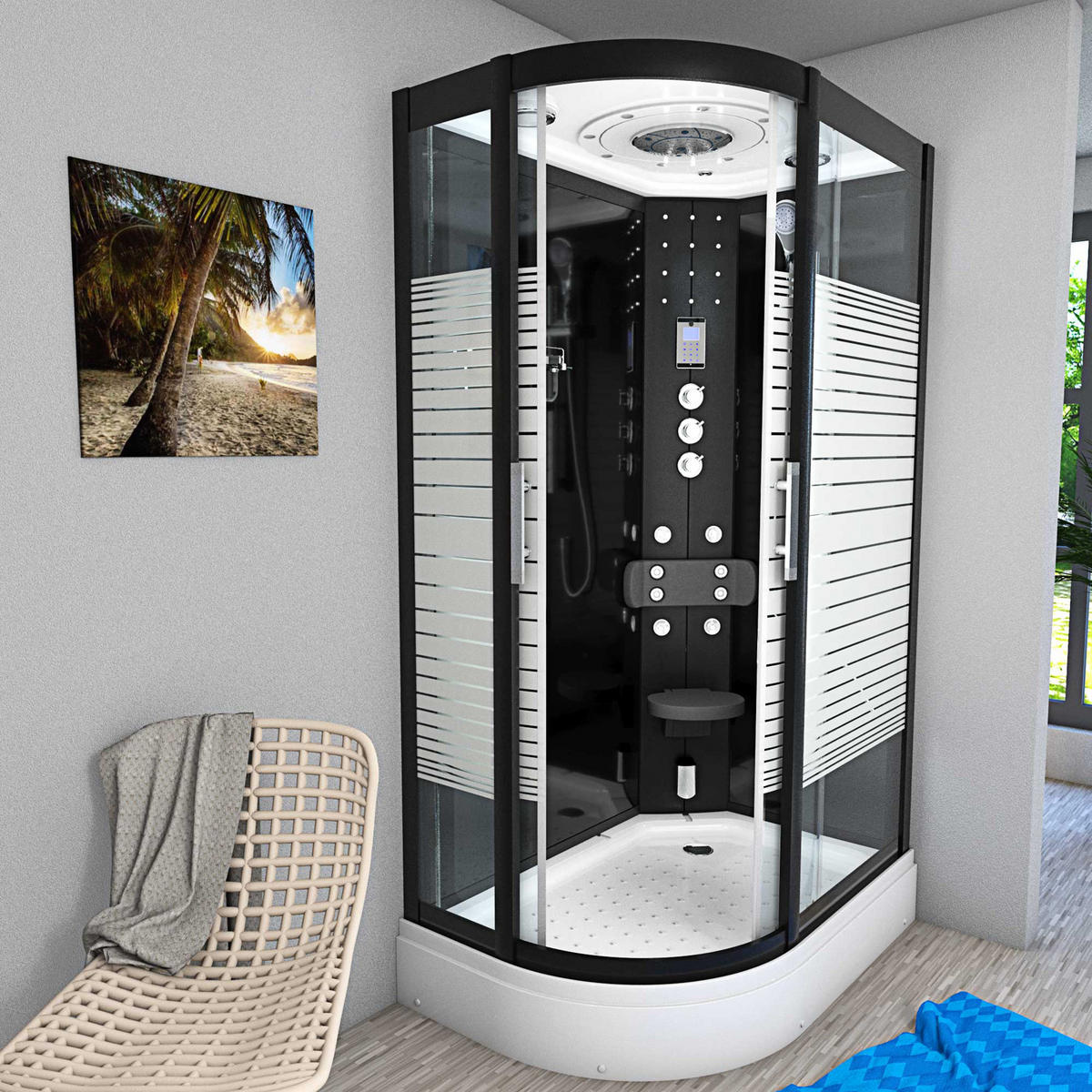 DAMPFDUSCHE Sauna Duschkabine D30-73M3L 120x80 cm - Schwarz, Glas/Kunststoff (120/80/215cm) - AcquaVapore by Sandra Jentho