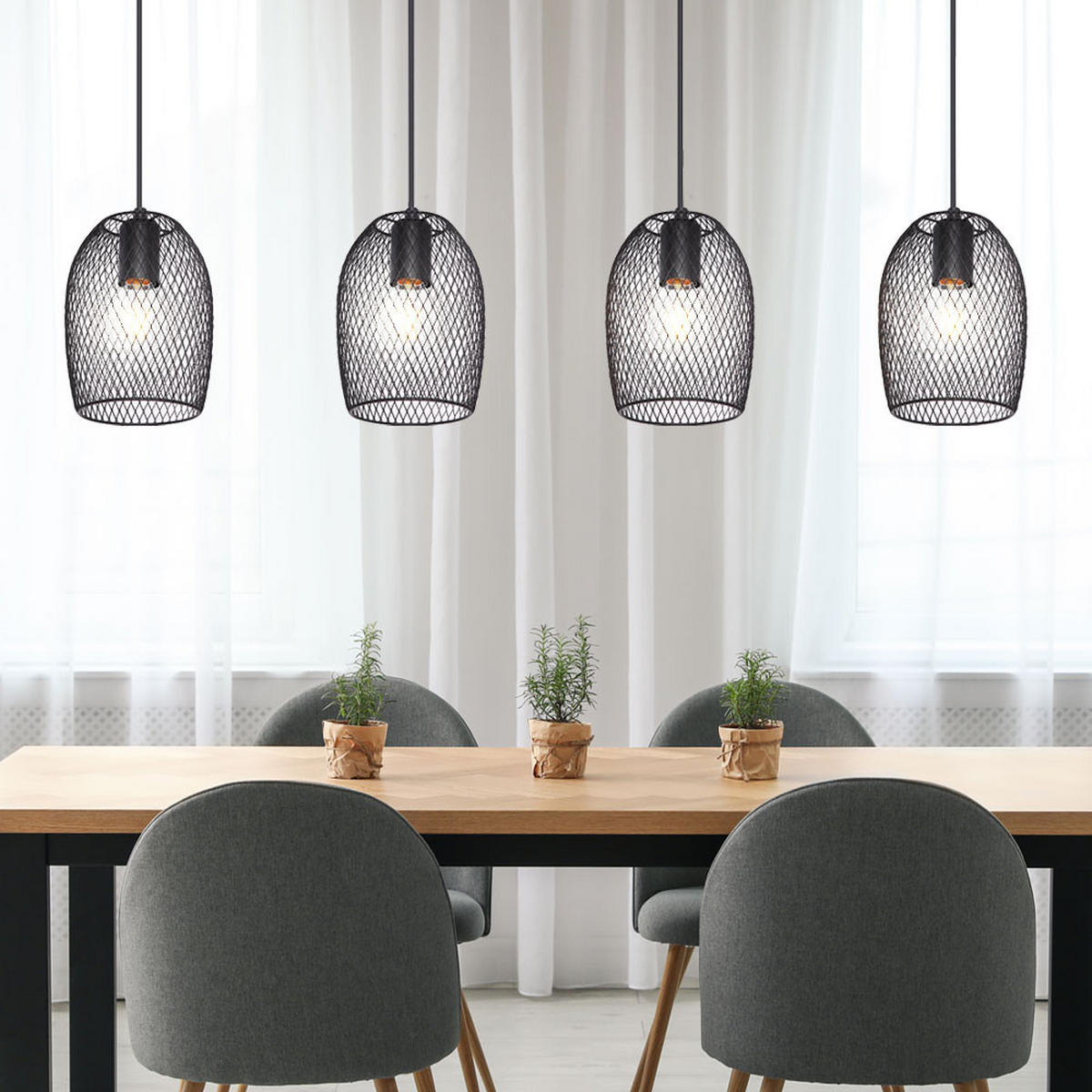 LED HÄNGELEUCHTE DOPS Geflecht Schwarz - Schwarz, Metall (100/15/150cm)