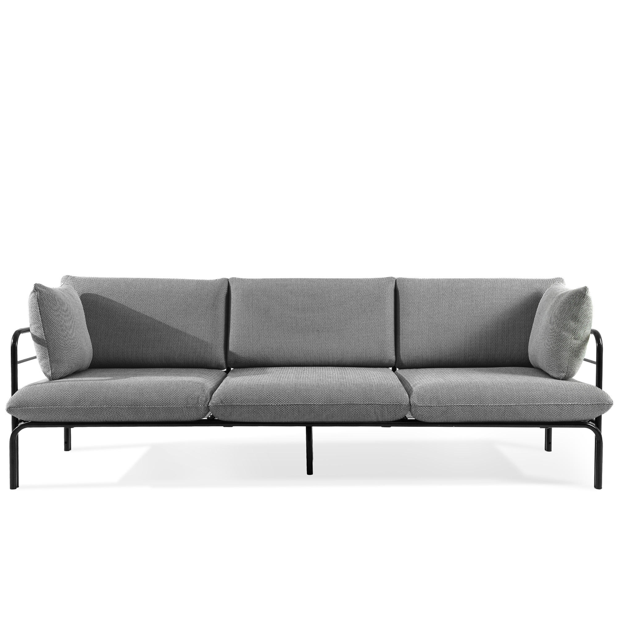 GARTENSOFA RAMBE 3-Personen mit Kissen, Anthrazit - Anthrazit/Schwarz, Textil/Metall (225/80/80cm) - KONSIMO®