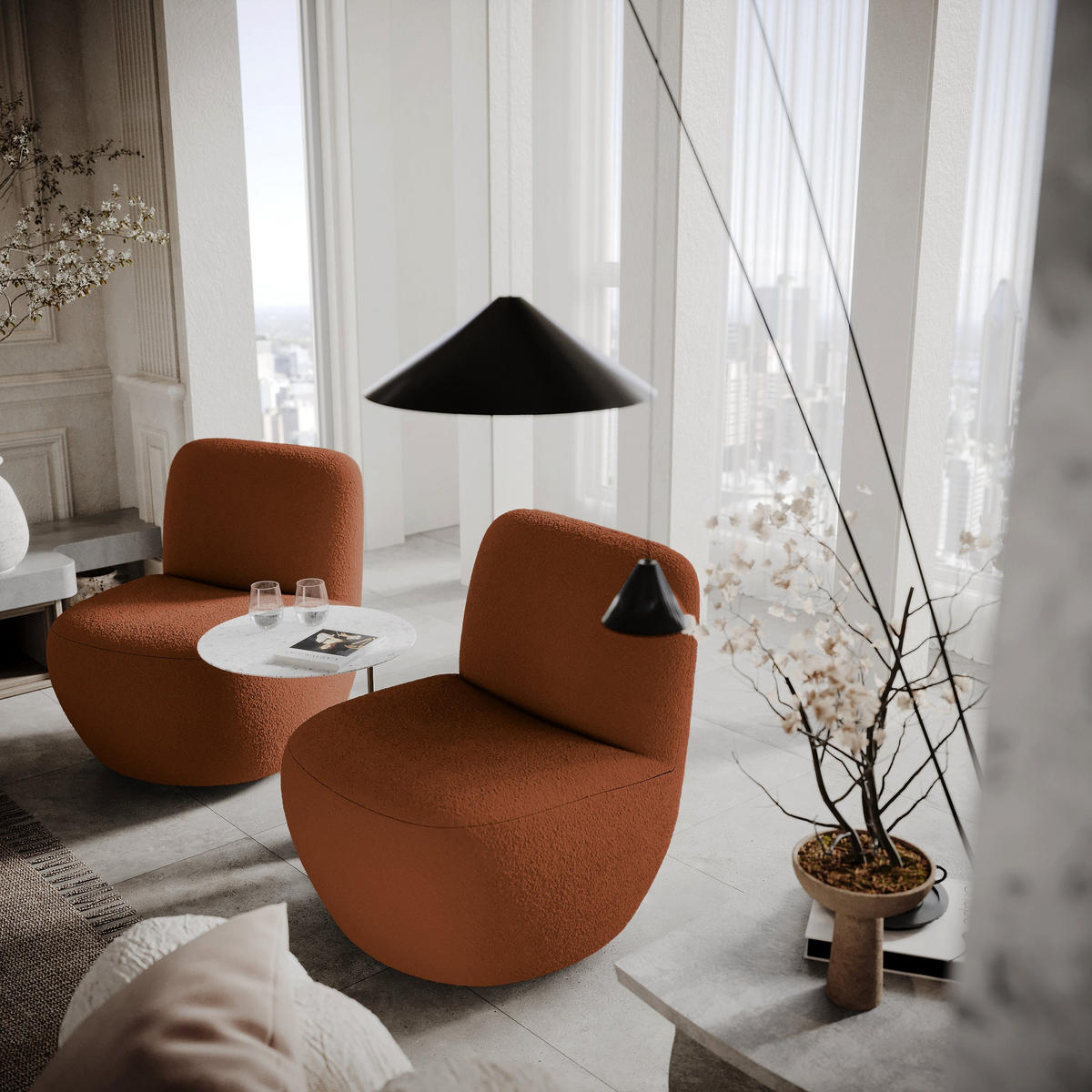 DREHSESSEL Stoff Bouclé terrakotta - Terracotta, Textil (64/77/68cm) - Sia Home