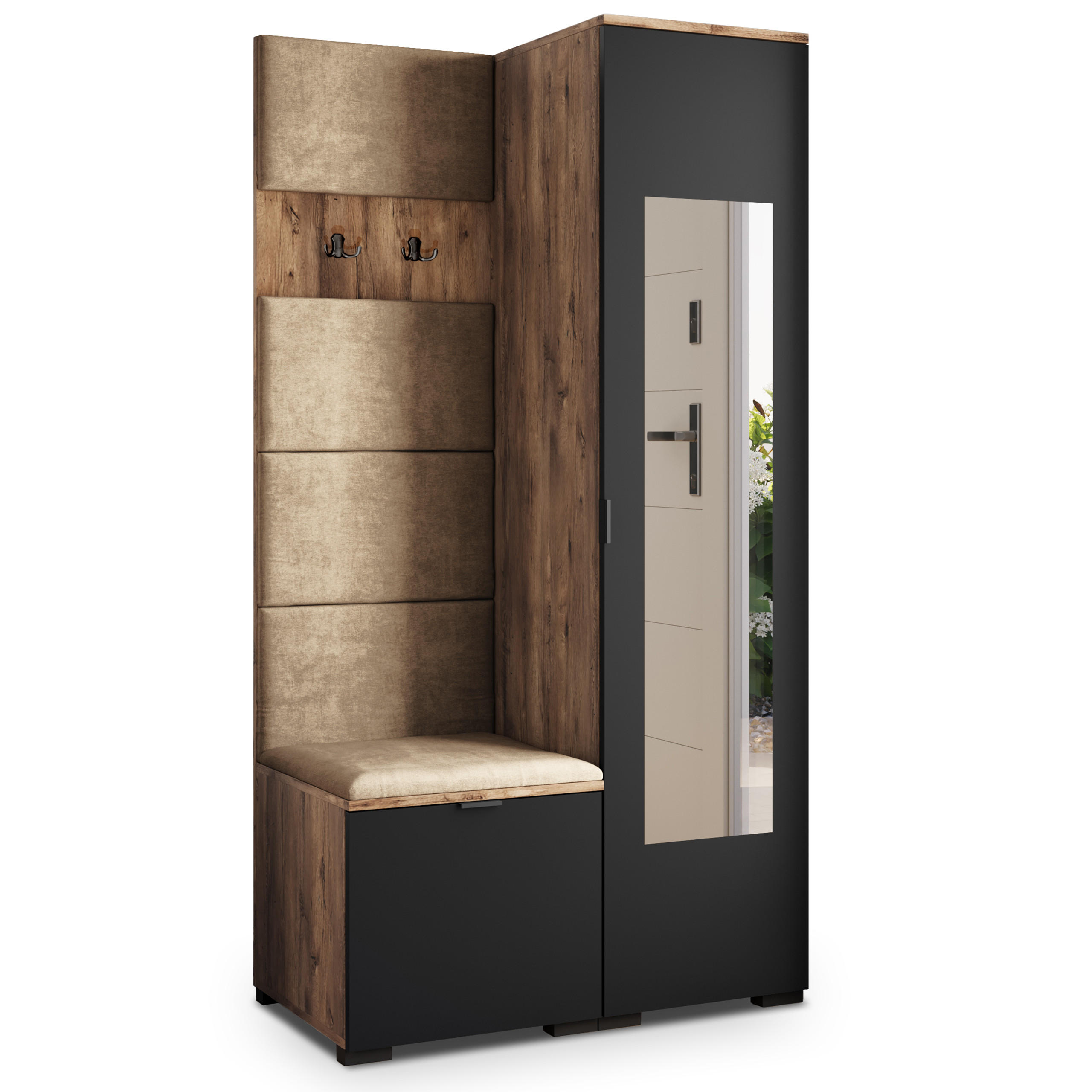 Masseno Garderobenschrank Eiche, Schwarz, Mokka 95x181x51 cm