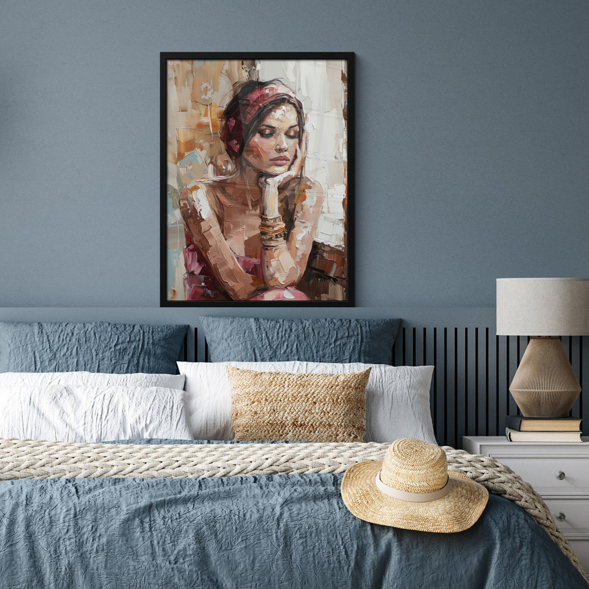 GERAHMTES BILD Frau - Lackierung - Porträt - Modern 60x80 cm - Altrosa, Papier (60/80cm) - MuchoWow