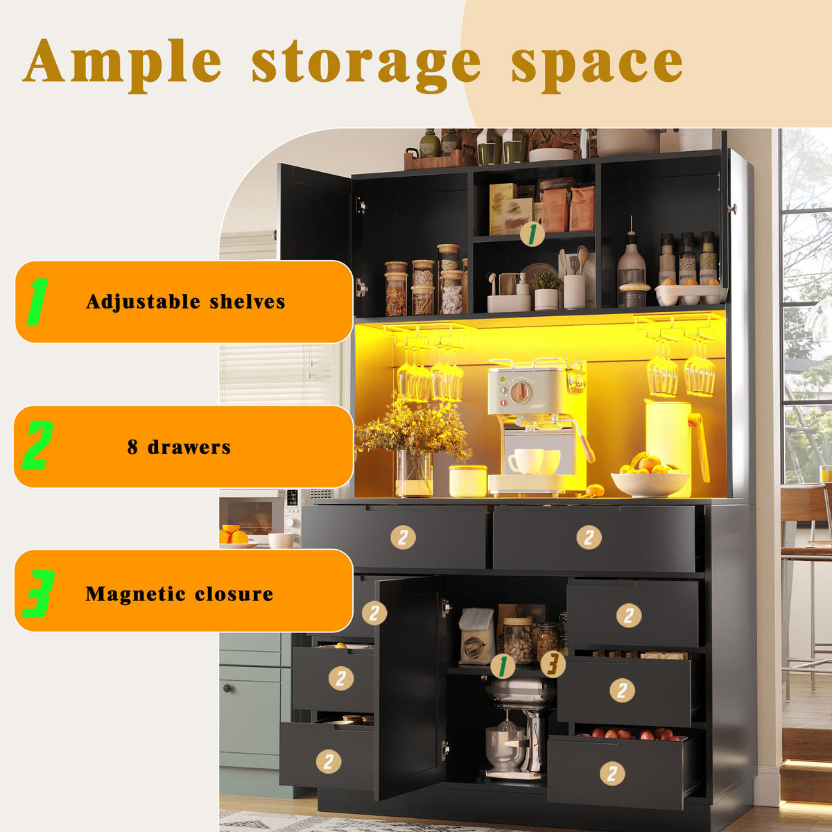 BUFFETSCHRANK Schwarz 120/40/183.5 cm - Schwarz, Holz (120/183.5/40cm) - PANGIVO