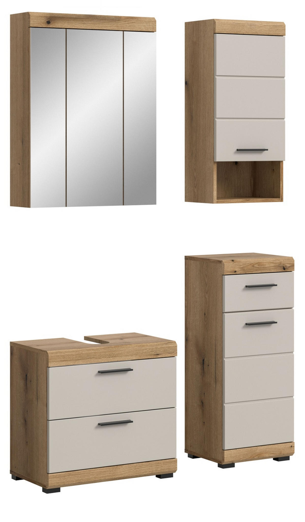 BADMÖBEL-SET Sand Kaschmir, Evoke Eiche 4-teilig, Badkombination 112 x 191 cm - Kaschmir/Eichefarben, Glas/Holzwerkstoff (112/191/34cm) - Inn.Furn