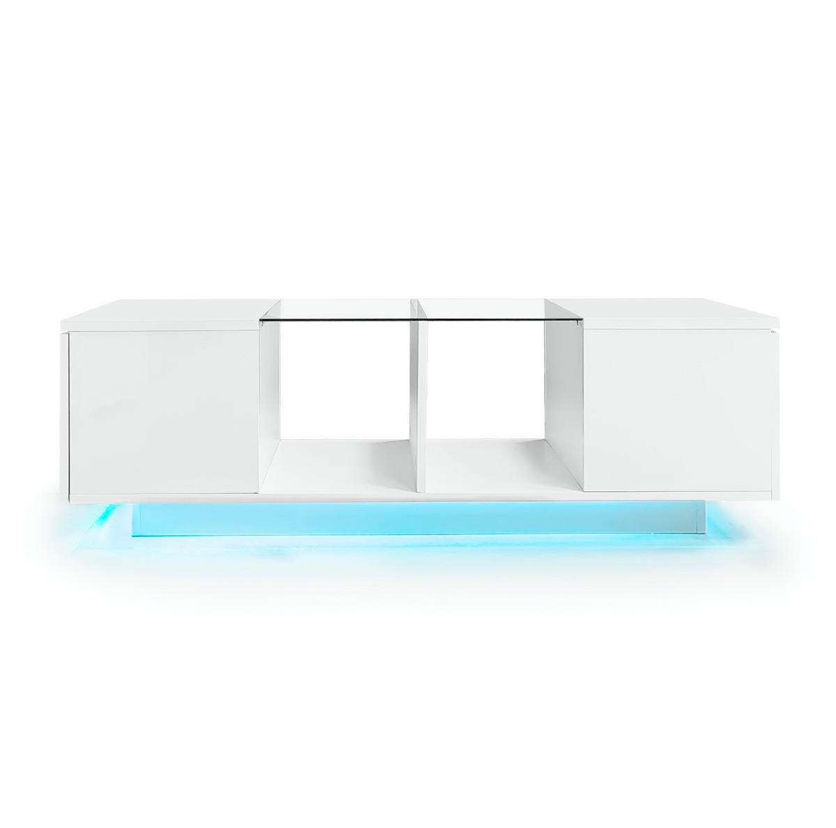 COUCHTISCH 120/50/38.5 cm weiß aus Glas und MDF mit LED-Beleuchtung - Weiß, Holzwerkstoff (120/50/38.5cm) - OKMYHOME