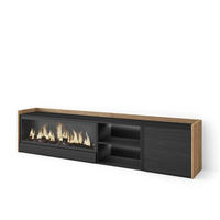 LOWBOARD, Schwarz und Eiche, 212/35/50cm, Kamin mit Feuereffekt XXL - Schwarz, Holzwerkstoff (212/50/35cm) - Skraut Home