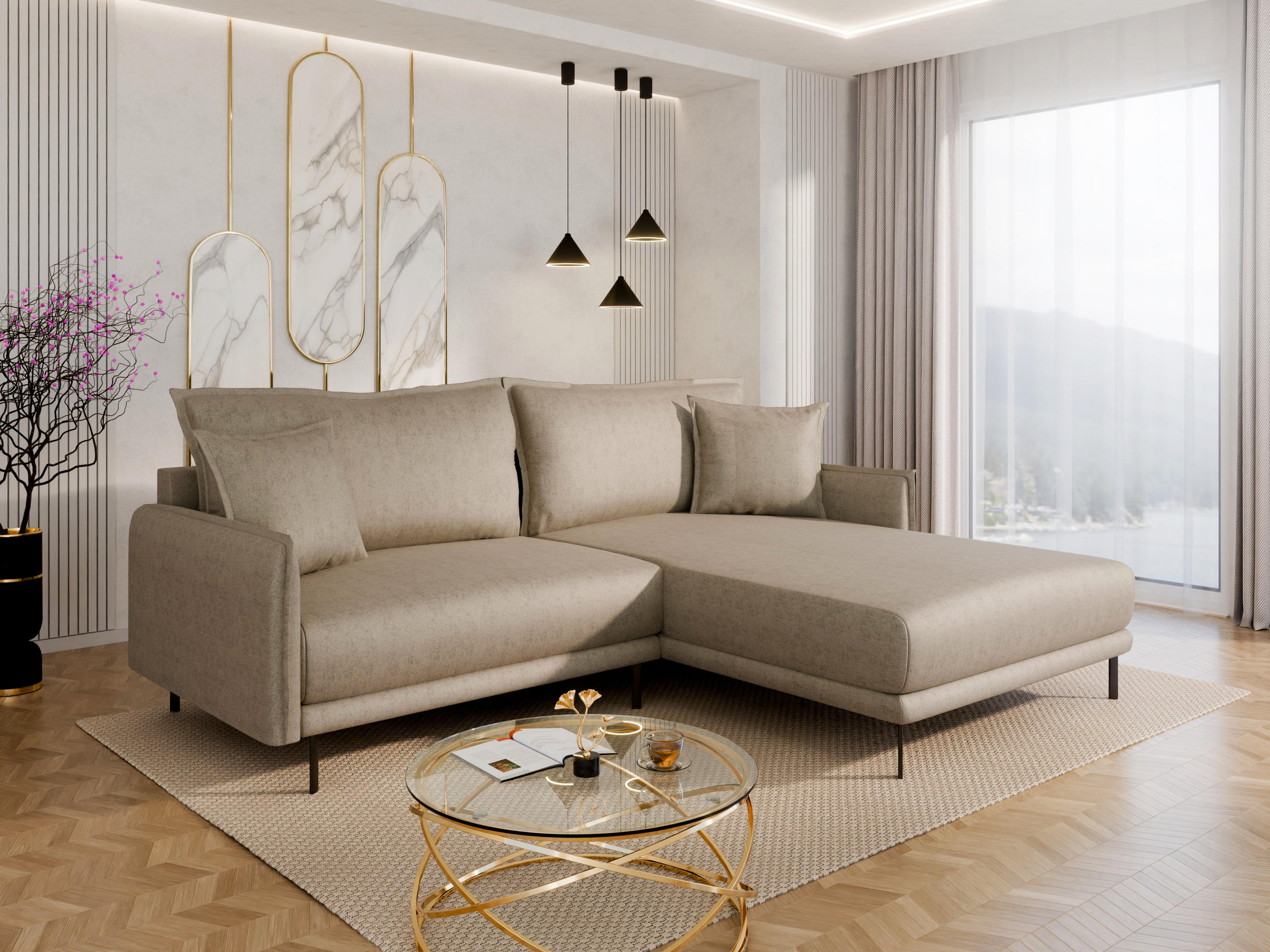 ECKSOFA Selva – modernes Design trifft auf höchsten Komfort, Cappuccino - Cappuccino, Holz (246/190cm) - Panda Möbel