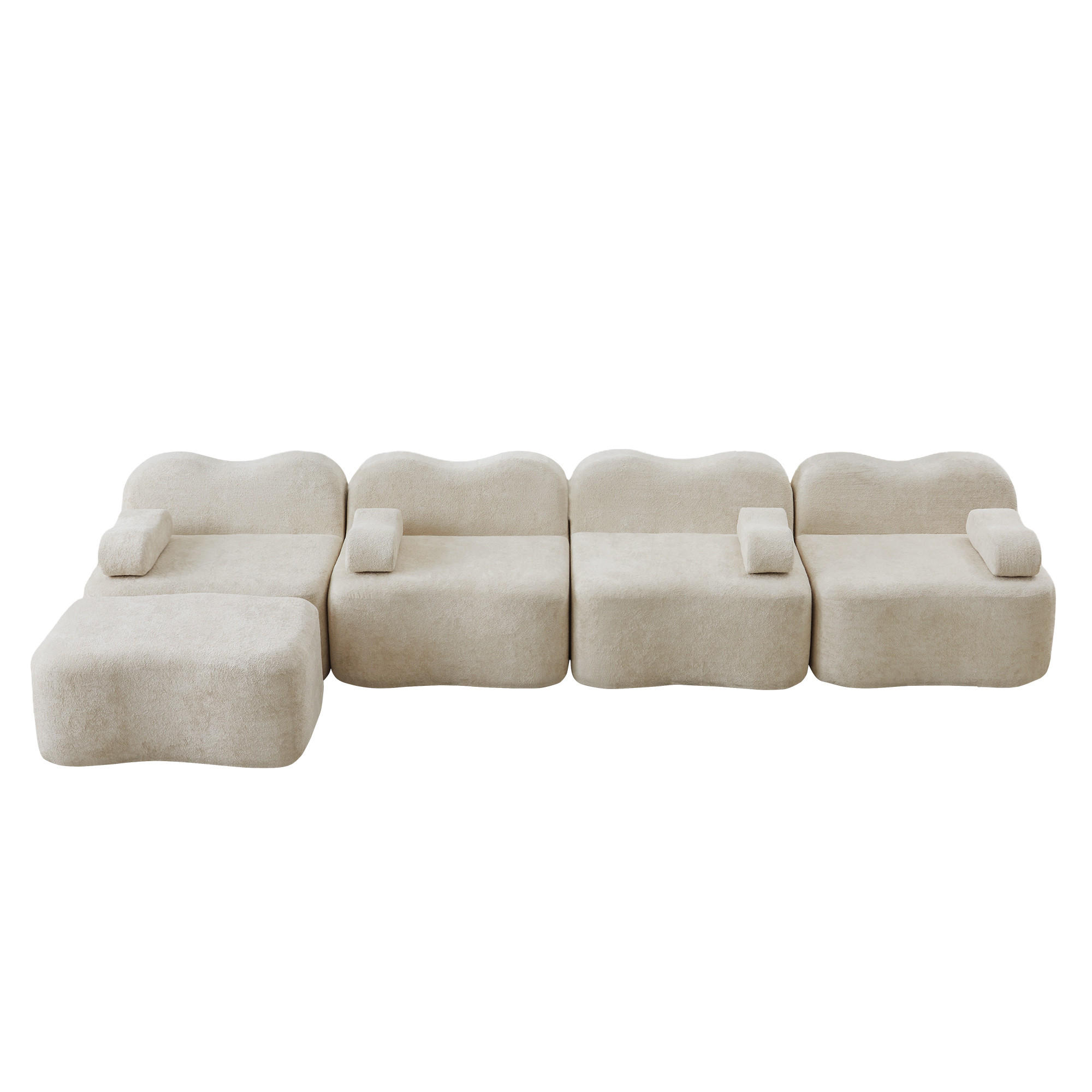 4-SITZER ECKSOFA Samt Beige mit Hocker - Beige, Textil (384/167cm) - WISHDOR