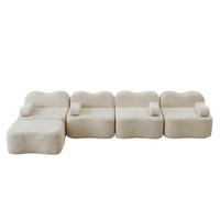 4-SITZER ECKSOFA Samt Beige mit Hocker - Beige, Textil (384/167cm) - WISHDOR
