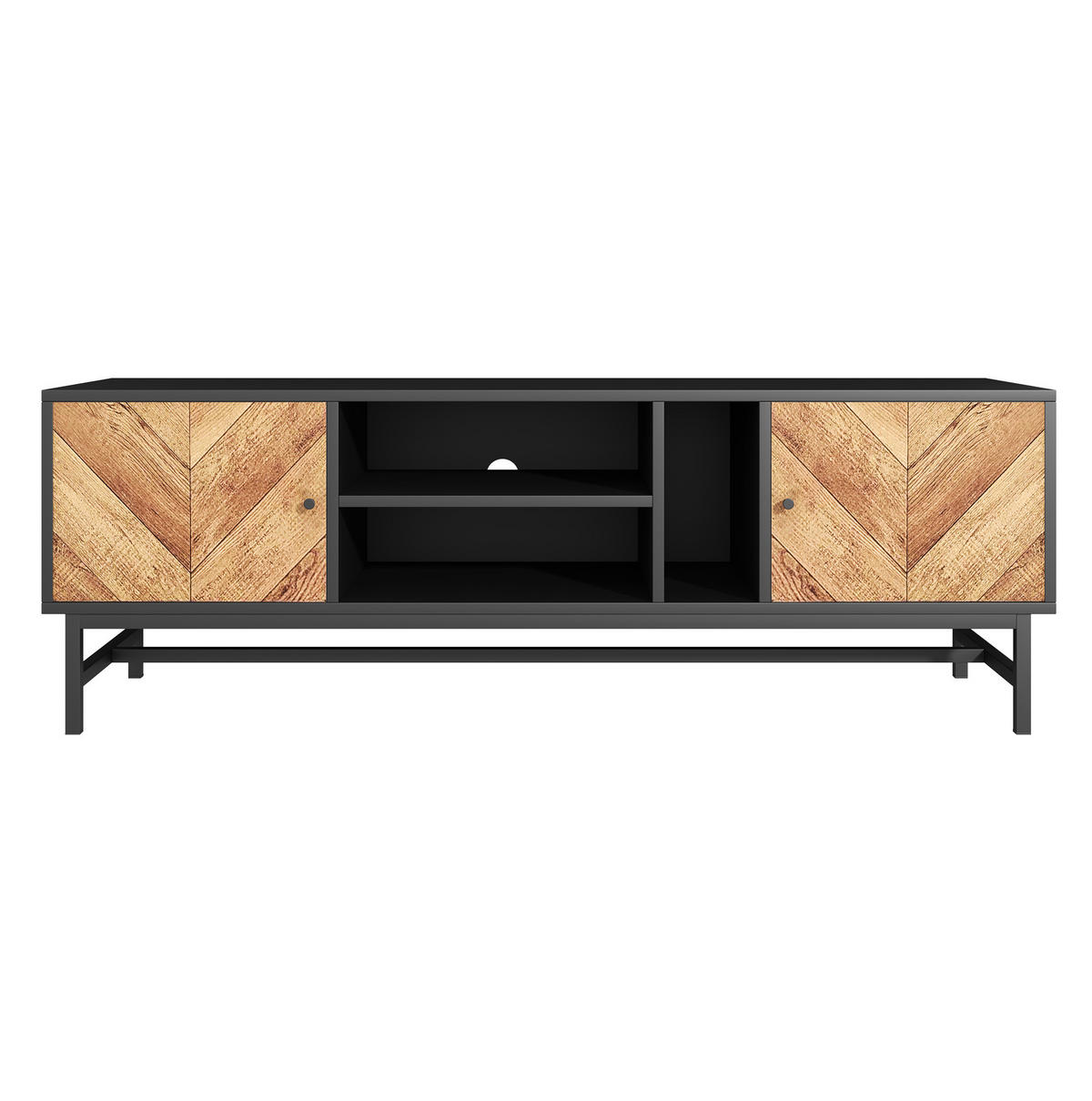 LOWBOARD 150/38/55 cm Schwarz/Natur aus Eisen und Spanplatte mit 2 Schränken und 3 Fächern - Hellbraun, Holzwerkstoff (38/55/150cm) - OKMYHOME