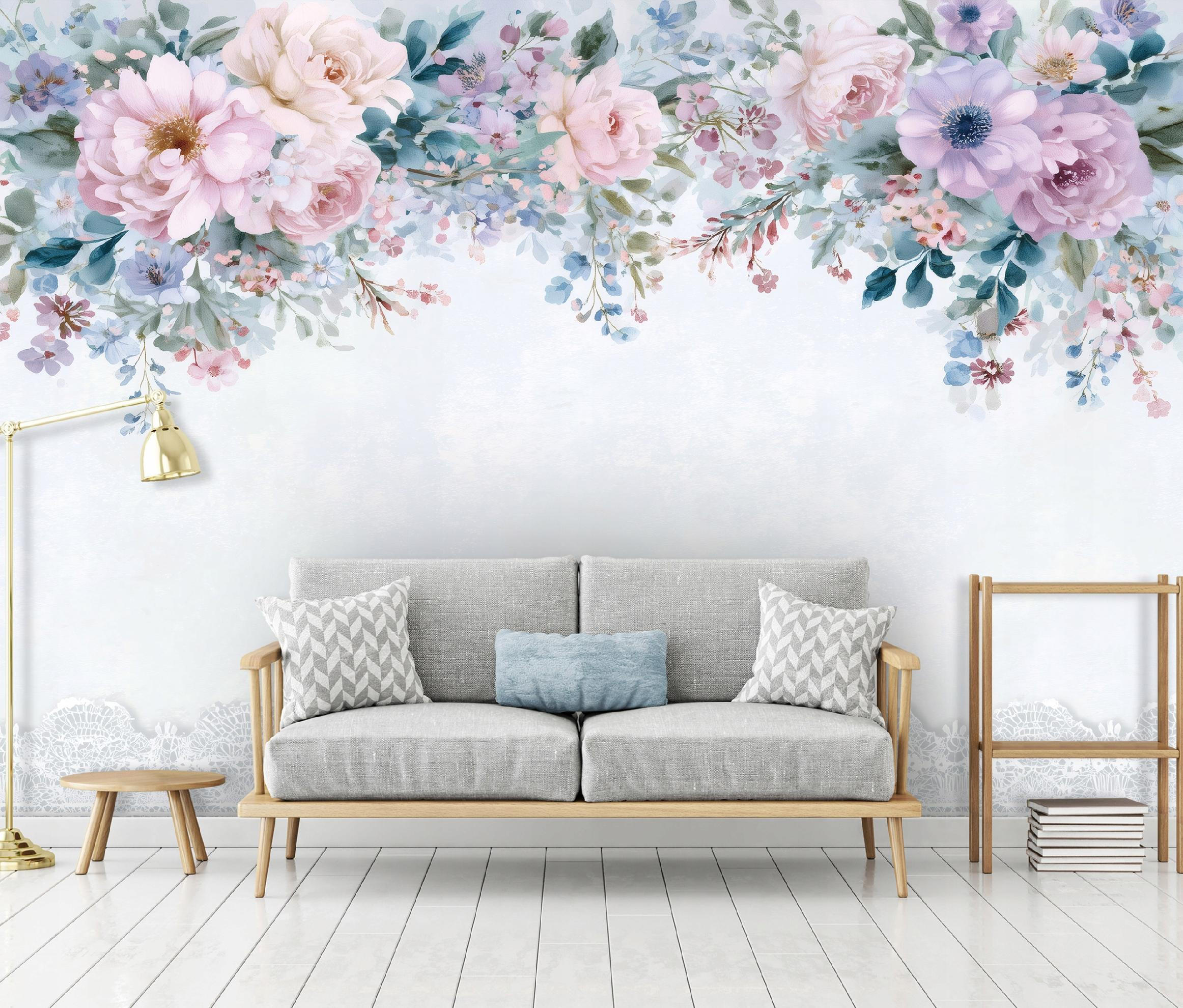 FOTOTAPETE Blumen Hängend Blau 250x175 cm - Multicolor, Papier (250/175cm) - Wallarena