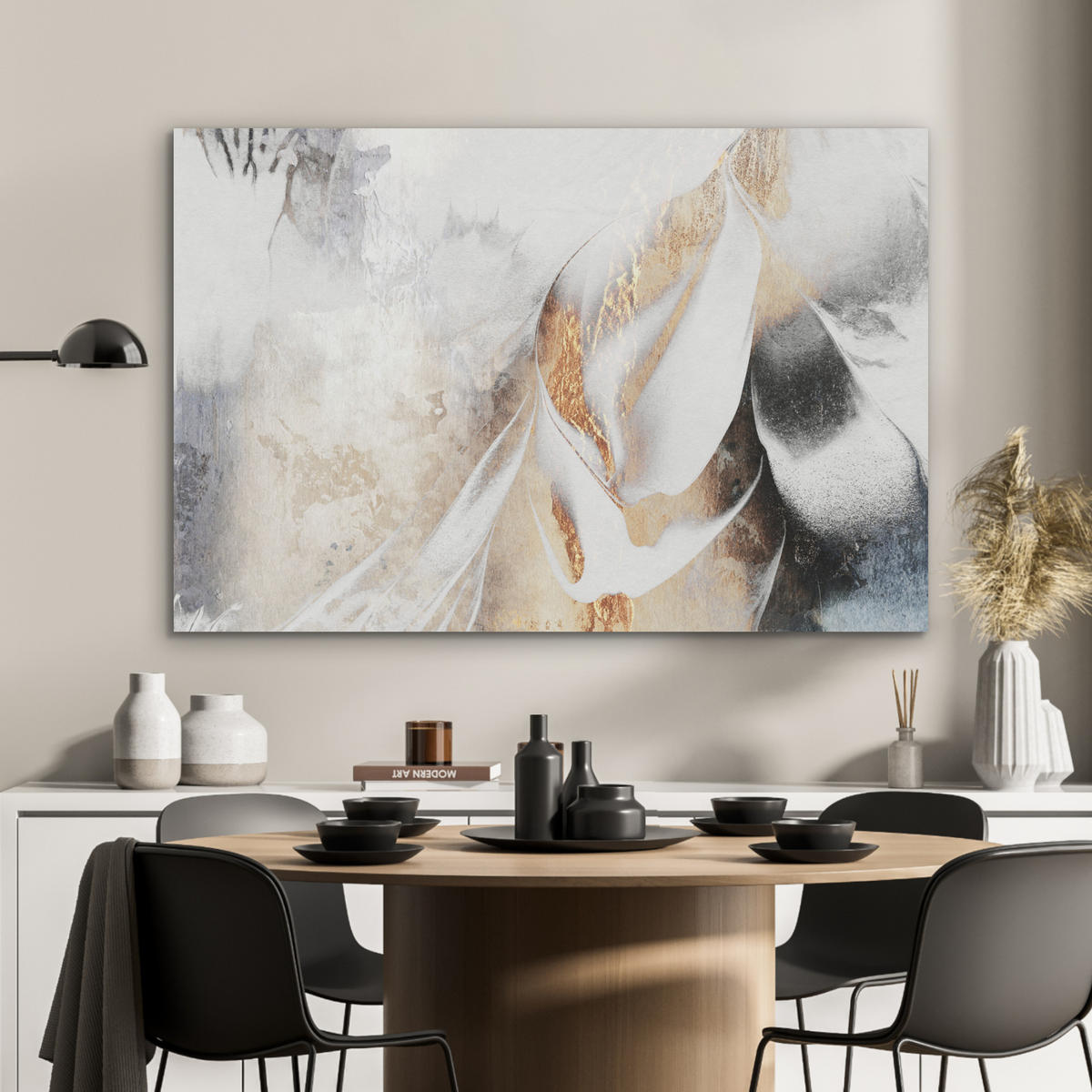 AKUSTIKPANEEL Luxus - Abstrakt - Gold - Weiß 100x70 cm - Goldfarben, Textil (100/0.9/70cm) - MuchoWow