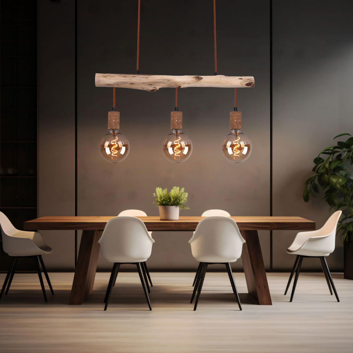 HÄNGELEUCHTE Holzoptik Braun - Braun, Holz (60/8.5/140cm) - Globo Lighting