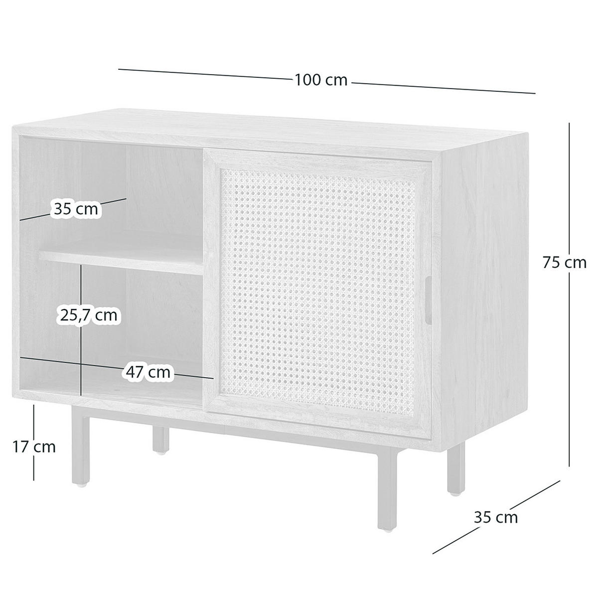KOMMODE - Mango massiv / Wiener Geflecht - Beige, Naturmaterialien (100/75/43cm) - home24