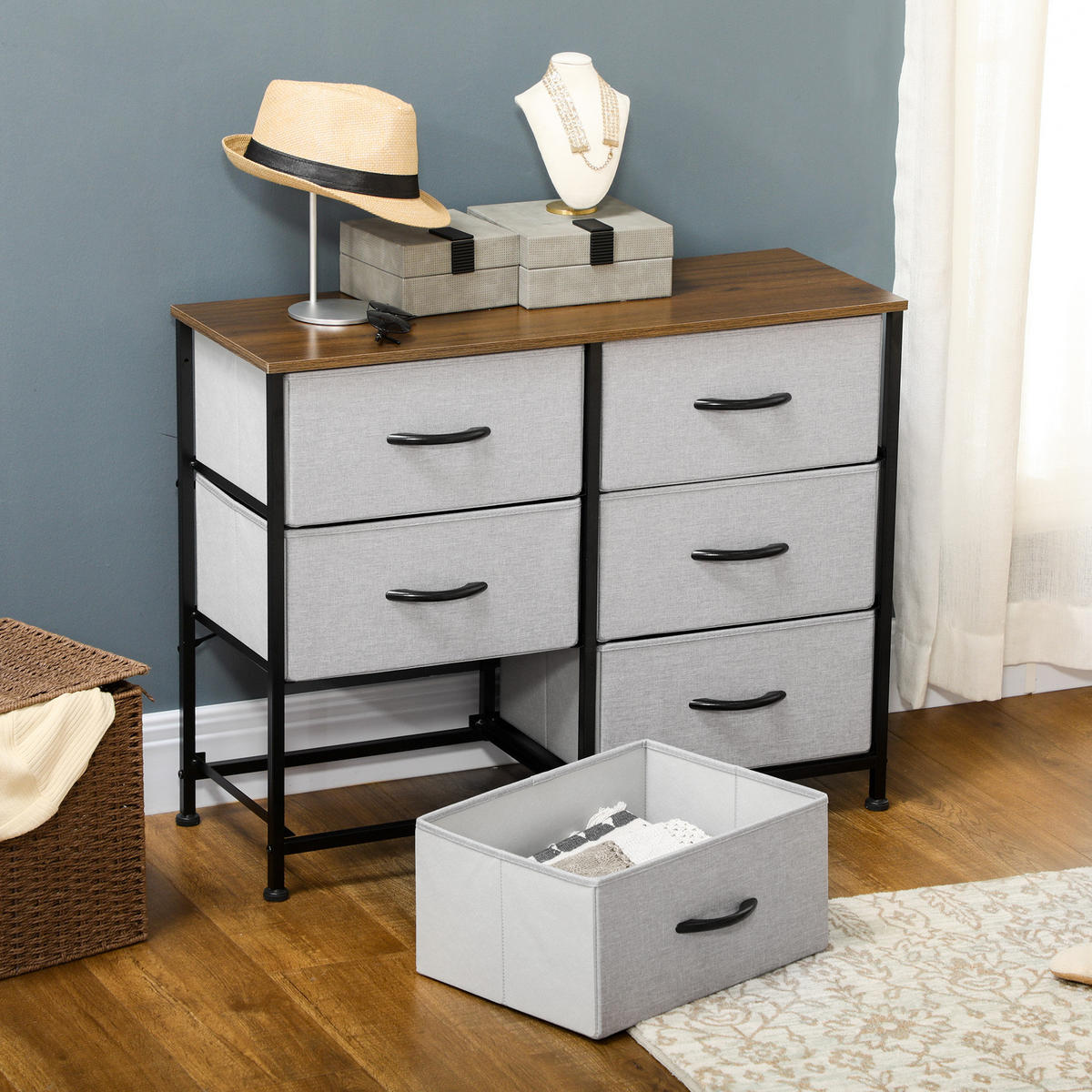 KOMMODE Sideboard, Griff, Grau - Grau, Textil (30/62.5/80cm) - HOMCOM