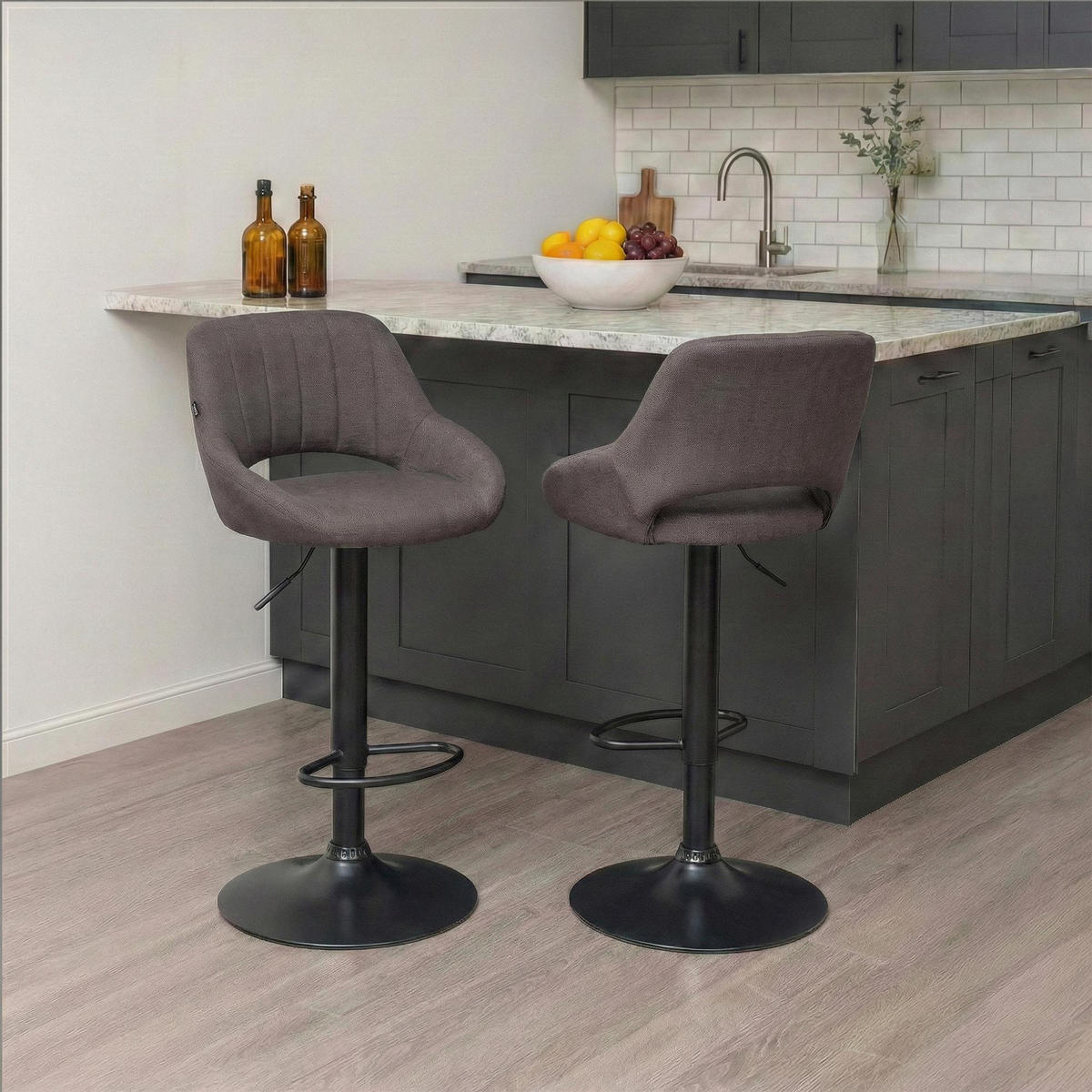 BARHOCKER Stoff Dunkelgrau - Dunkelgrau/Schwarz, Textil/Metall (47/85/48cm) - CLP
