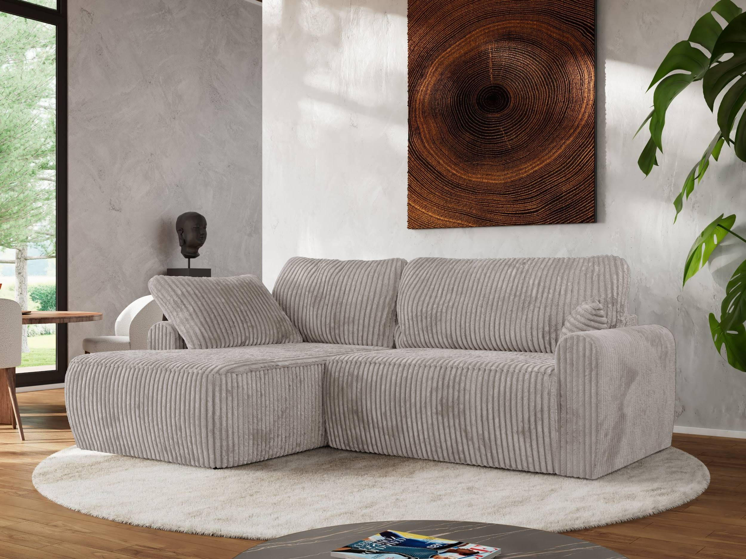 ECKSCHLAFSOFA CUBO L Hellbraun Cord - links - Hellbraun/Schwarz, Kunststoff/Textil (273/187cm) - MKS