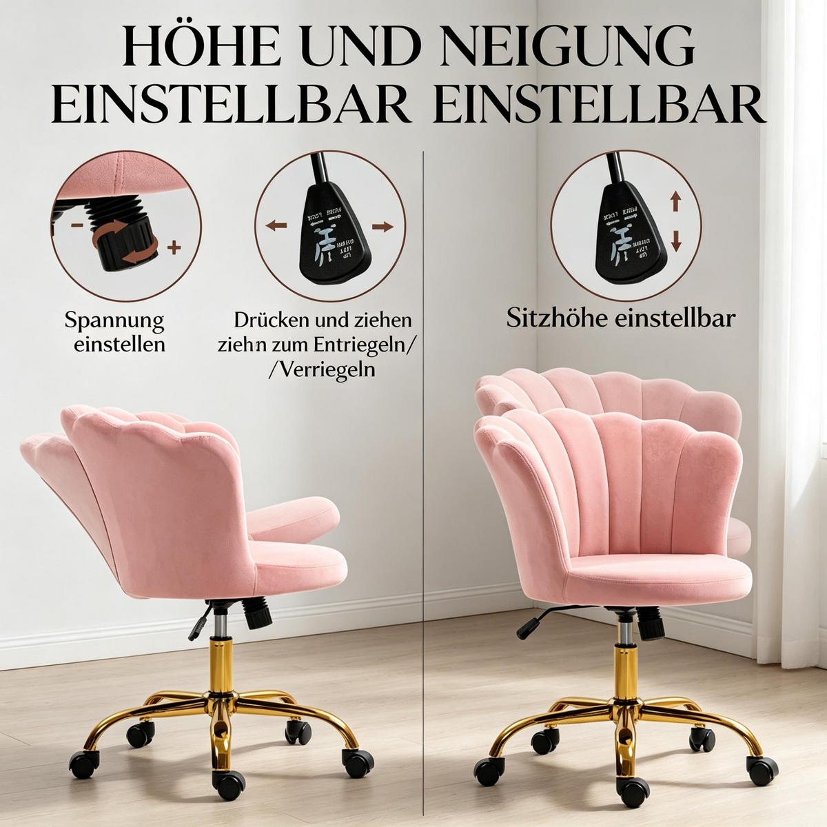 DREHSTUHL rosa Velours Friseurstuhl höhenverstellbar 69 cm - Rosa, Textil (69/80/64cm) - Gisaae