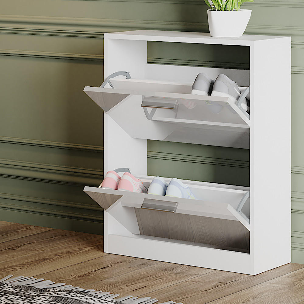 SCHUHSCHRANK Gizmo Weiß Hochglanz 59 x 72.5 cm 2 Fächern - Weiß Hochglanz, Holzwerkstoff (59/72.5/22cm) - Vicco