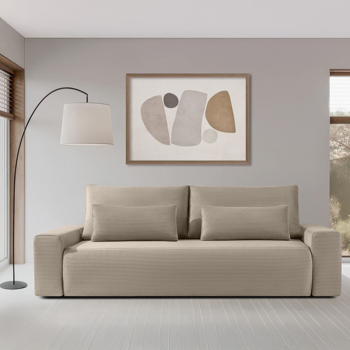 3-SITZER SCHLAFSOFA MOLLIS, Corduroy, Beige - Beige, Holz/Holzwerkstoff (250/93/108cm) - KONSIMO®