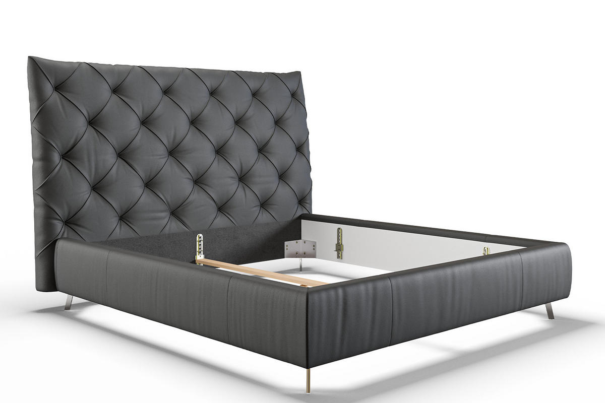 POLSTERBETT ANNY Schwarz Massivholz - Schwarz, Leder (140/200cm) - KAWOLA