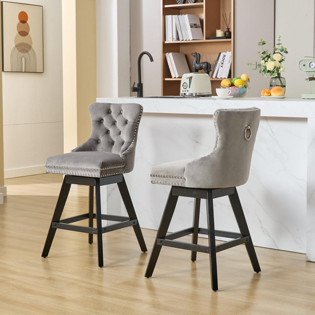 BARHOCKER 2er-Set drehbar Samt Grau - Grau, Metall (44.5/97.5/55cm) - Meubliv