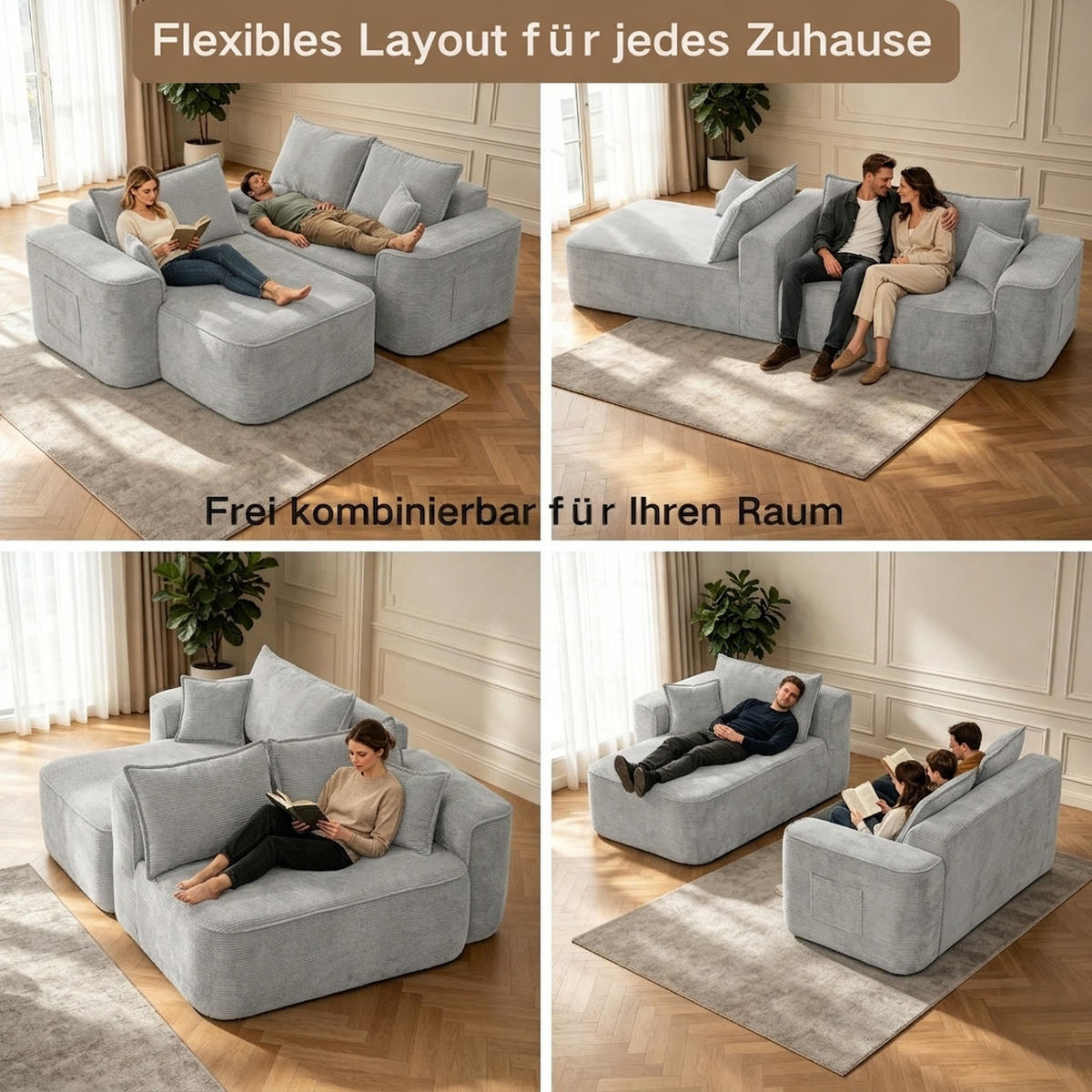 ECKSOFA 262/144/65 cm Grau mit Aufbewahrungsbeutel - Grau, Textil (262/144cm) - Oxeza