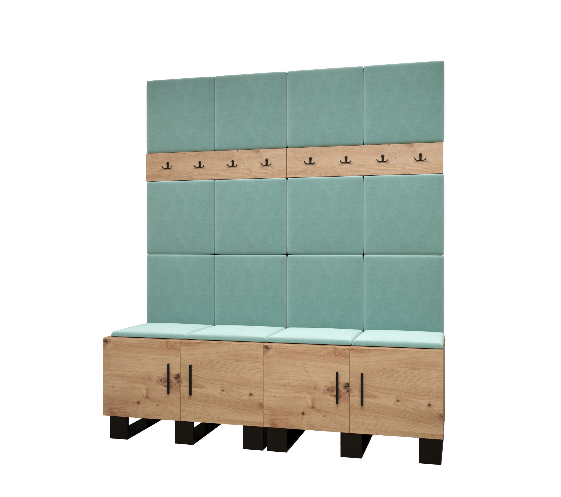 Abiks Möbel Garderoben-Set Eiche Artisan, Mintgrün 168x196x45.6 cm
