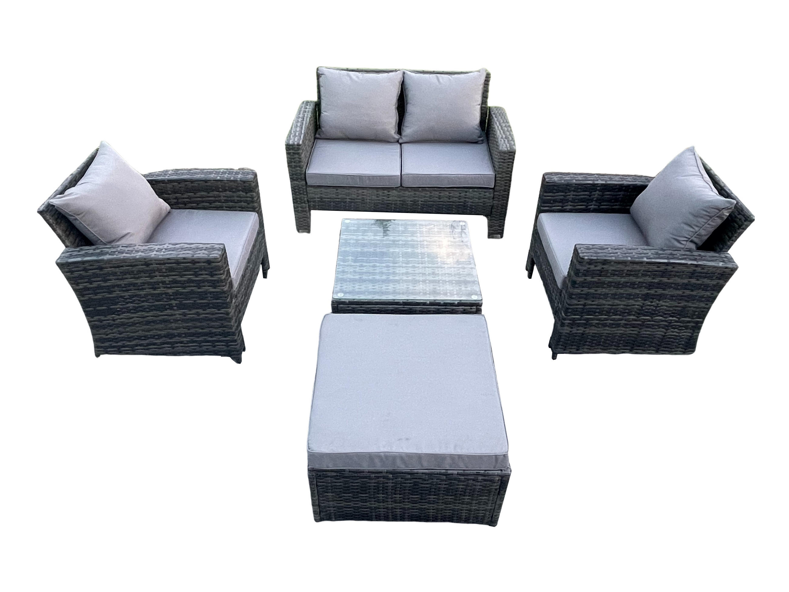 GARTENSOFA Hohe Rückenlehne Polyrattan Dunkelgrau 5-Sitzer - Dunkelgrau, Metall - Fimous