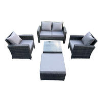 GARTENSOFA Hohe Rückenlehne Polyrattan Dunkelgrau 5-Sitzer - Dunkelgrau, Metall - Fimous