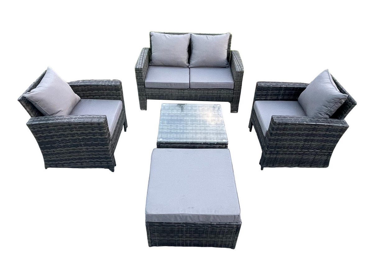 GARTENSOFA Hohe Rückenlehne Polyrattan Dunkelgrau 5-Sitzer - Dunkelgrau, Metall - Fimous