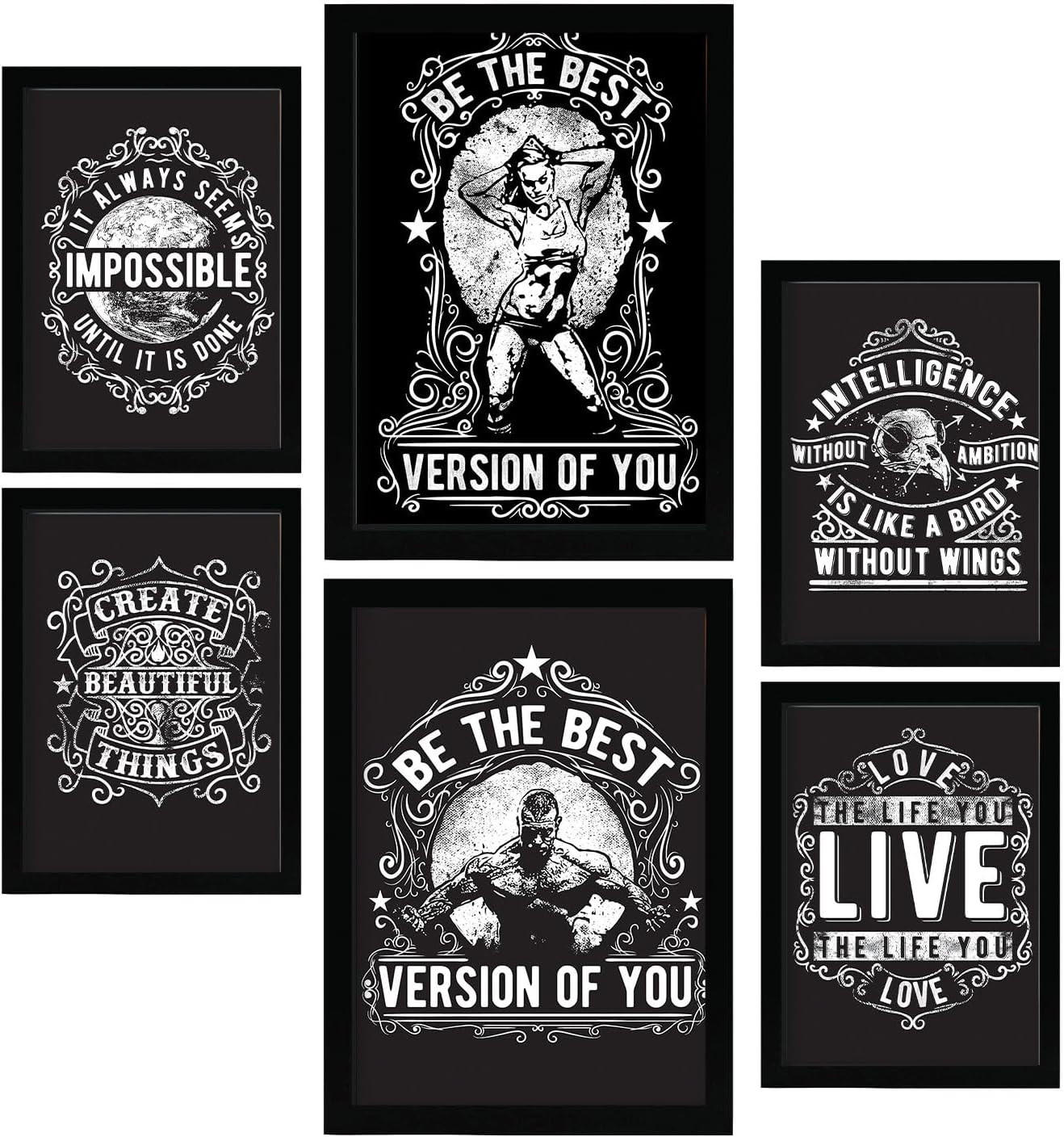 POSTER Set Mit 6 Inspirierend In Rustikale Zitate A3 & A4 Schwarzer Rahmen - Schwarz, Papier (29/3cm) - Nacnic
