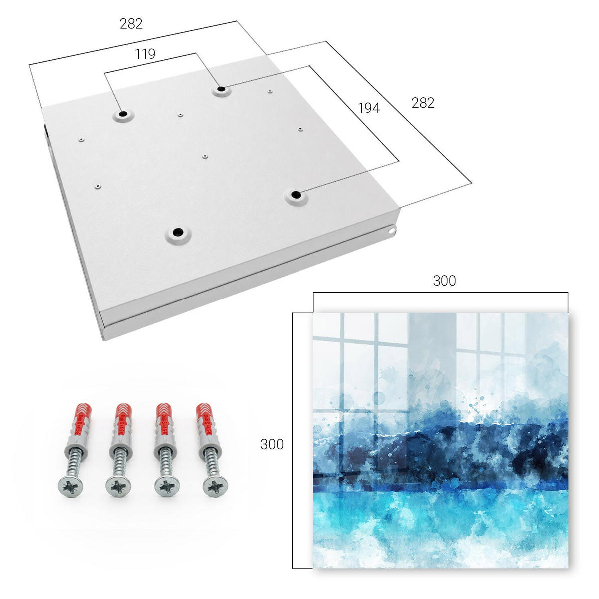 SCHLÜSSELBOX Weiß 30x30 cm – Türöffnung nach rechts - Türkisfarbene Landschaft - Blau, Metall (30/30/5cm) - TULUP