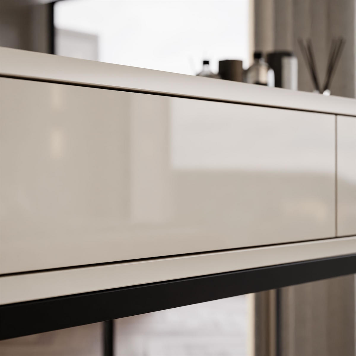 KONSOLE Glamour auf schwarzem Gestell PUSH OPEN - Kaschmir/Schwarz, Holzwerkstoff (100/81/42cm) - Lookway