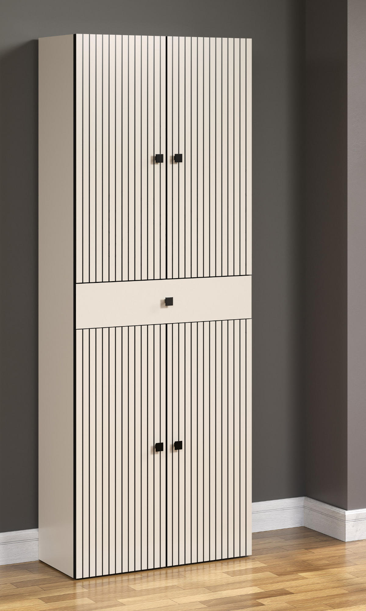 HOCHSCHRANK Kaschmir, grau 70 x 186 cm, Badschrank 4-türig - Kaschmir/Schwarz, Holzwerkstoff/Metall (70/186/31cm) - Top.Furn