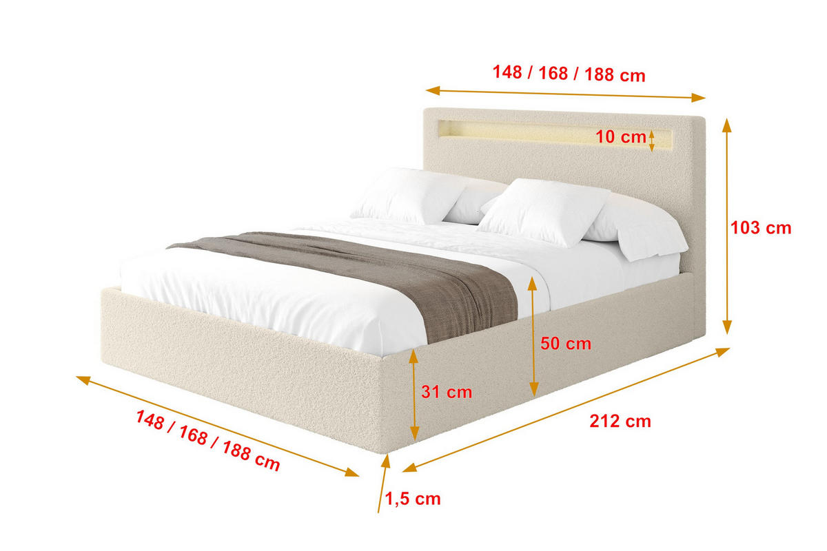 POLSTERBETT mit Bettkasten und Lattenrost, Boxbett ohne Matratze - GOLA 180x200 Beige - Sandfarben, Holzwerkstoff/Textil (180/200cm) - ALTDECOR
