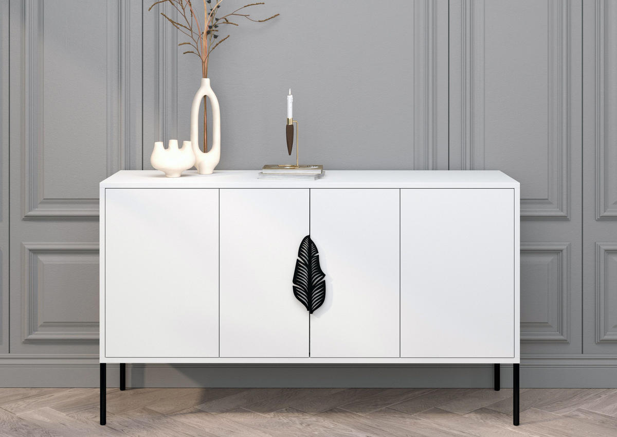 SIDEBOARD Merlin, Weiß, Schwarze Details - Schwarz/Weiß, Holzwerkstoff/Metall (138/79/40cm) - Skandica