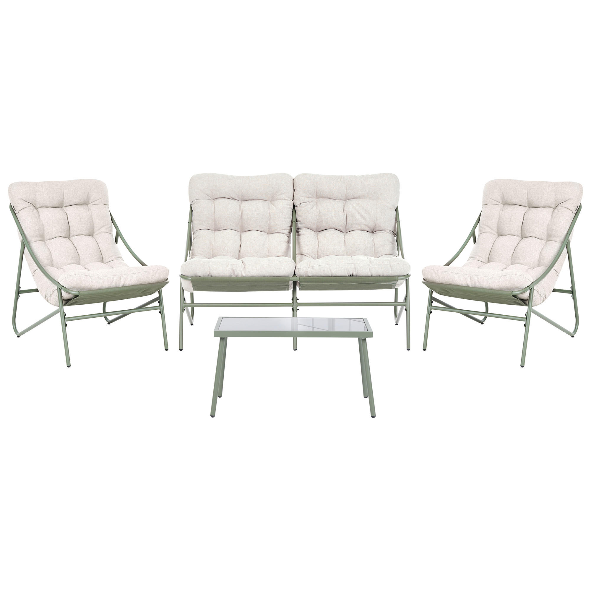 LOUNGE-SET mit Tisch 4-Sitzer Metall Beige/Grün Molveno - Beige/Grün, Metall - Beliani