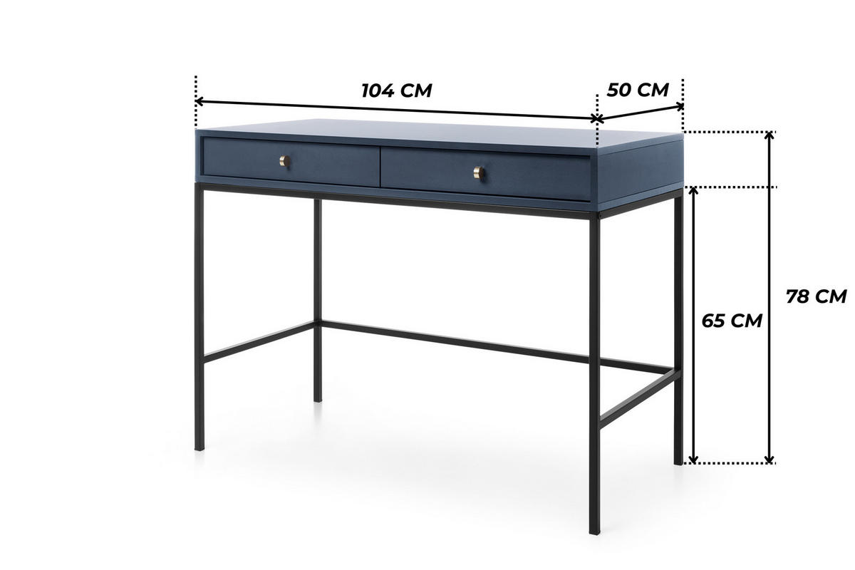 KONSOLENTISCH BARI T2SZ (Blau, Goldene Griffe, Schwarzes Gestell, Schubladen) - Goldfarben/Schwarz, Holz/Holzwerkstoff (50/104/78cm) - Ravio