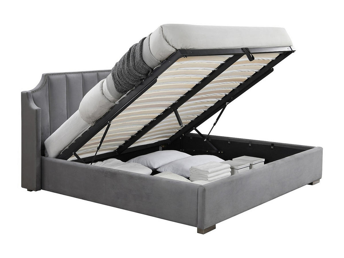 BETT mit Bettkasten - 2 Personen - Samt, Stoff - Hellgrau - - Hellgrau, Textil (140/190cm) - Vente-Unique