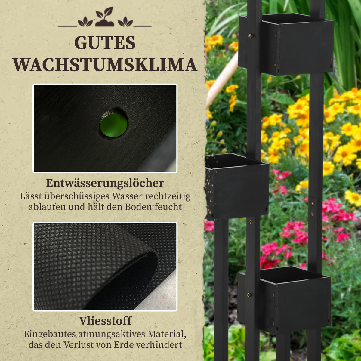 BLUMENKASTEN, Tannenholz, Schwarz - Schwarz, Holz (45/170/90cm) - Outsunny